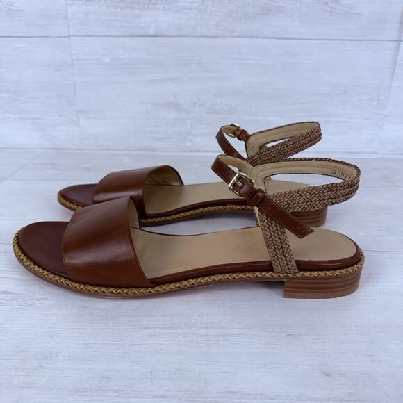 Stuart Weitzman Leather Sandals Size 11.5 Brown Twisted Ankle Strap Flat Classic - Picture 7 of 13